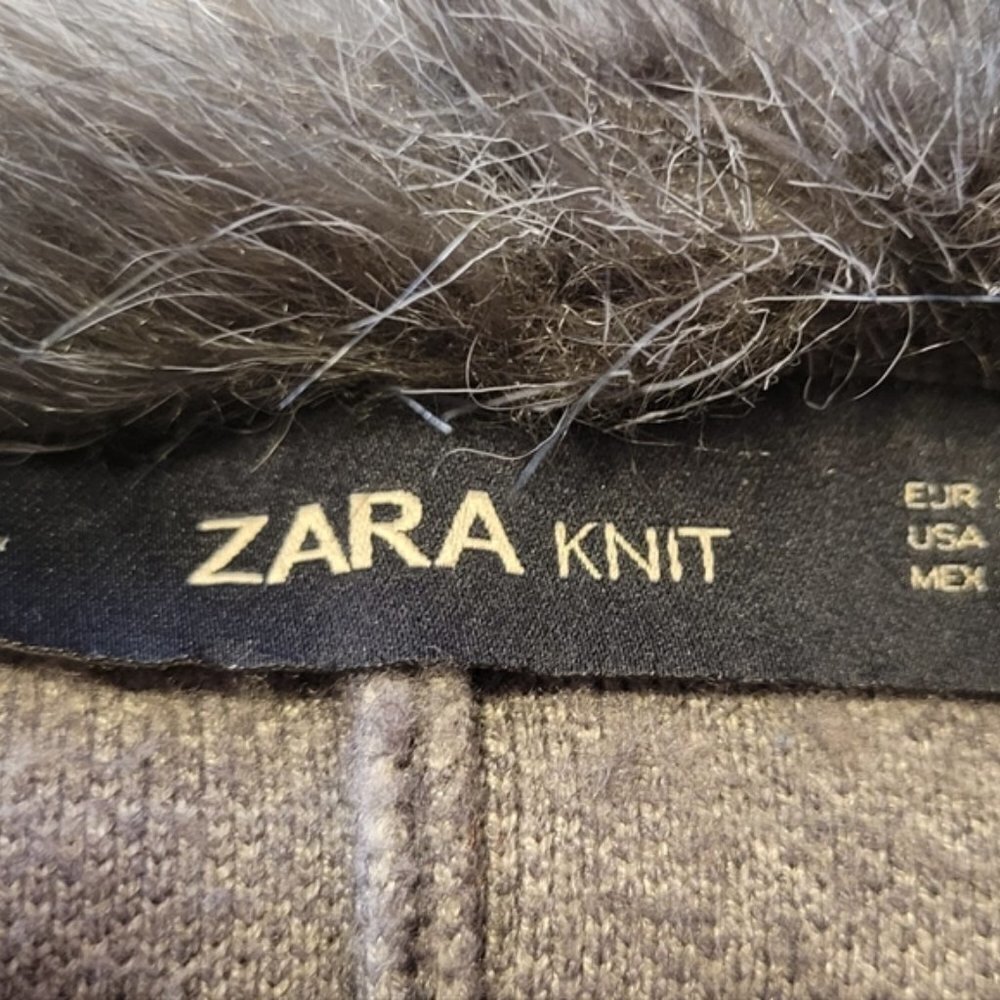 ZARA Coat Jacket Fur Collar Knit Cape Poncho Faux Coat Jacket - Picture 8 of 8